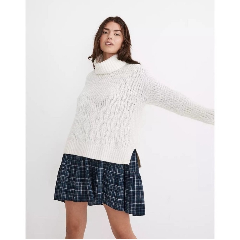 Madewell Checkered Turtleneck Wool Alpaca Sweater